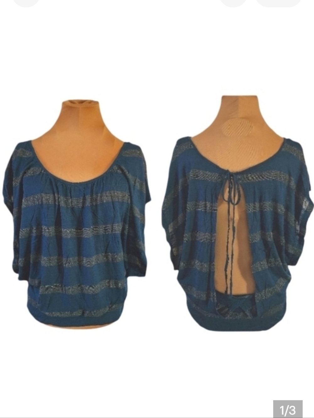 Express Stripe Blue and Silver Blouse Women's Small